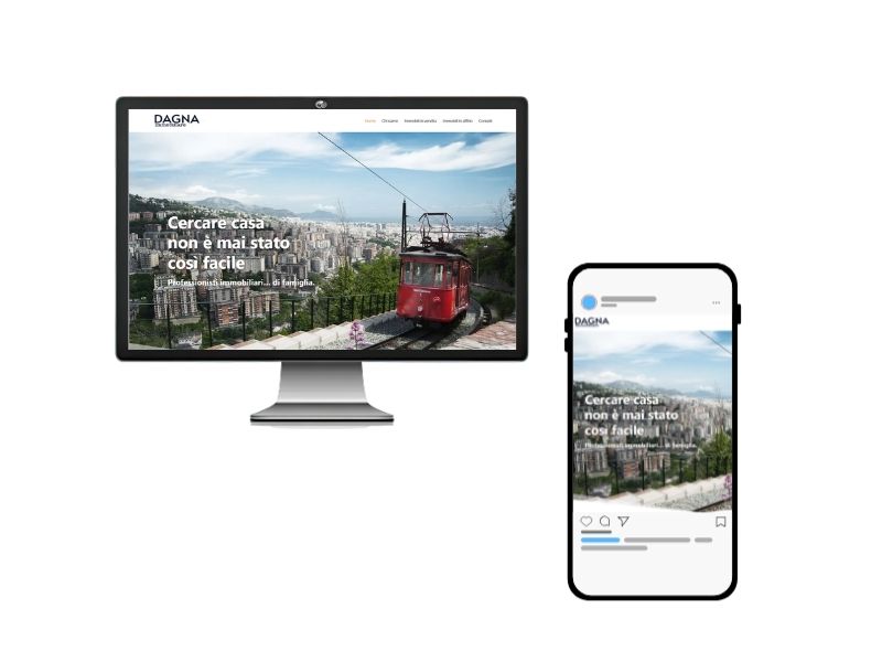 Mockup sito Dagna Immobiliare su desktop e smartphone